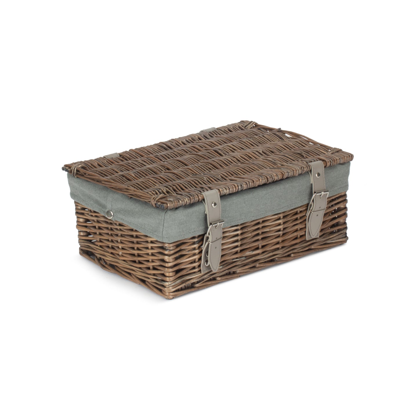 14 Inch Empty Wicker Hamper Basket - Antique Wash - Grey Sage Lining