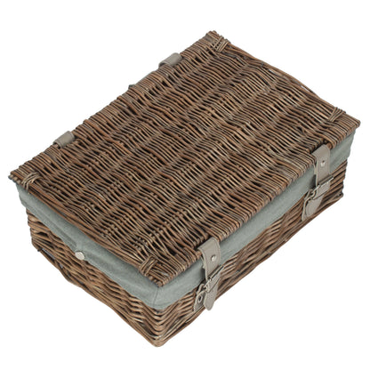14 Inch Antique Wash Wicker Hamper Basket with Grey Sage Lining