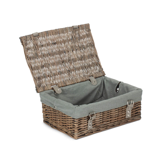 14 Inch Antique Wash Wicker Hamper Basket with Grey Sage Lining
