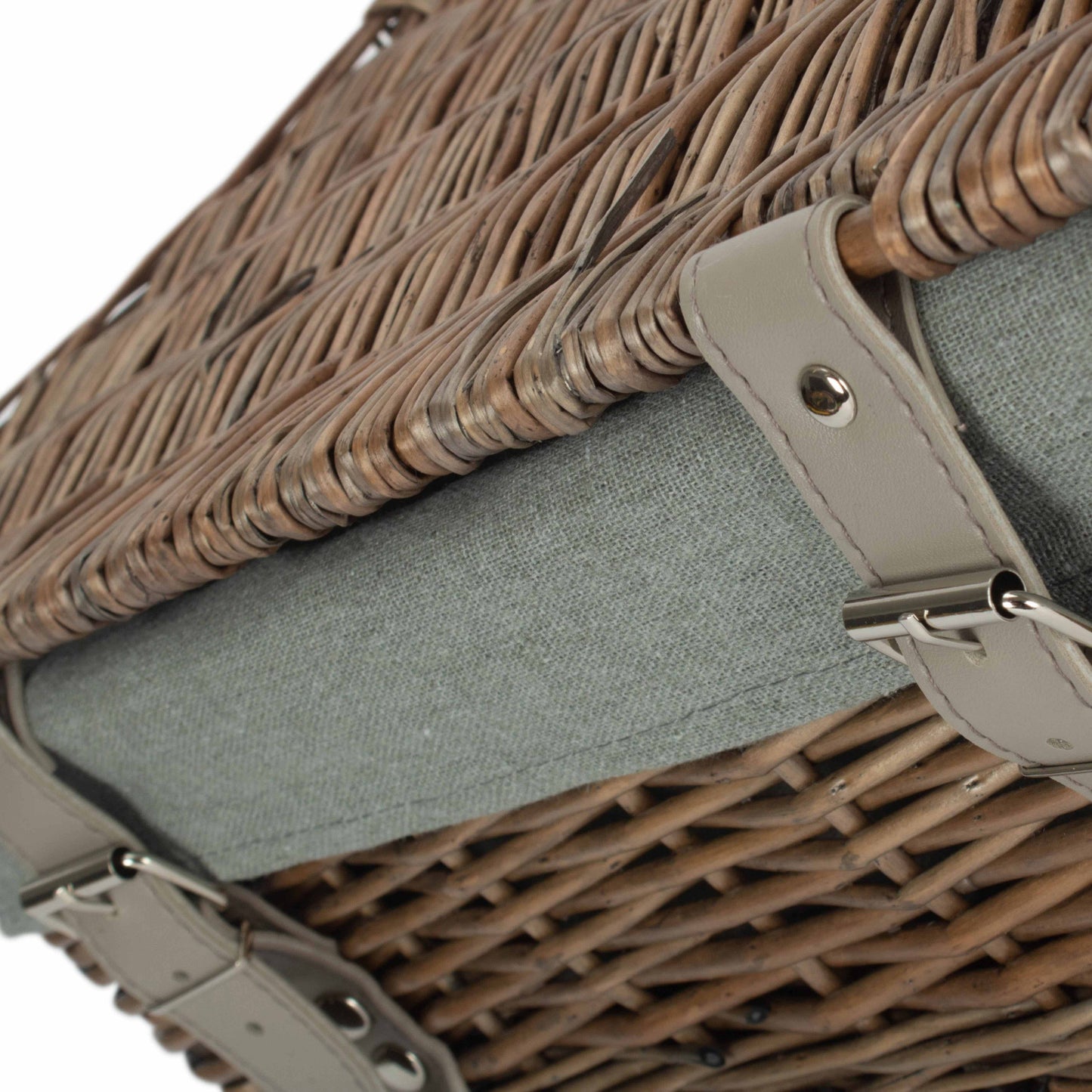 14 Inch Empty Wicker Hamper Basket - Antique Wash - Grey Sage Lining