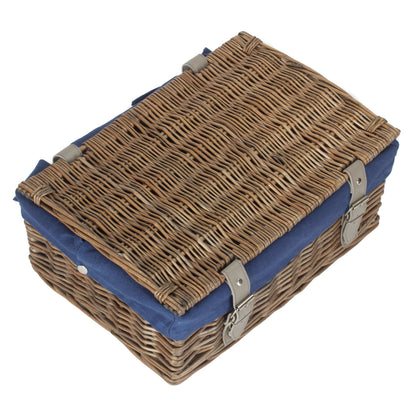 14 Inch Antique Wash Wicker Hamper Basket with Navy Blue Lining