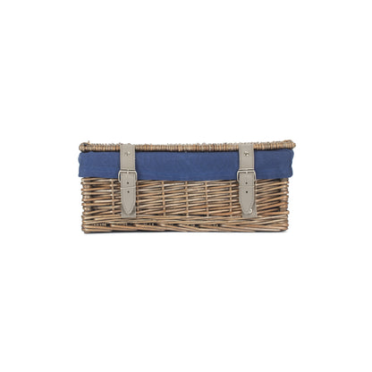 14 Inch Antique Wash Wicker Hamper Basket with Navy Blue Lining