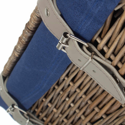 14 Inch Antique Wash Wicker Hamper Basket with Navy Blue Lining
