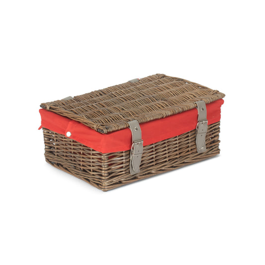14 Inch Antique Wash Wicker Hamper Basket with Red Lining
