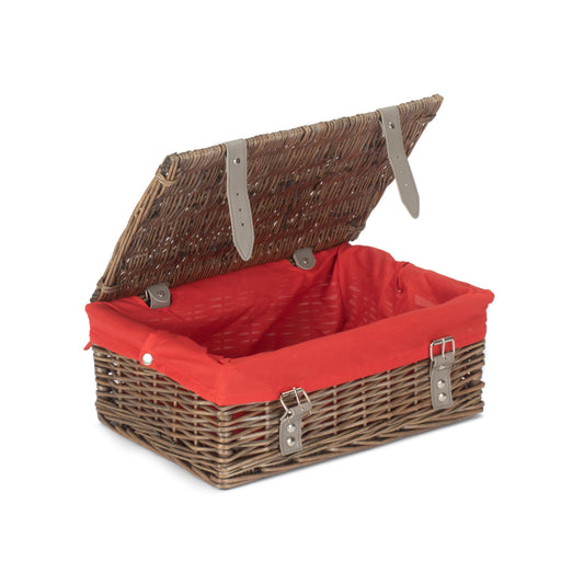 14 Inch Antique Wash Wicker Hamper Basket with Red Lining