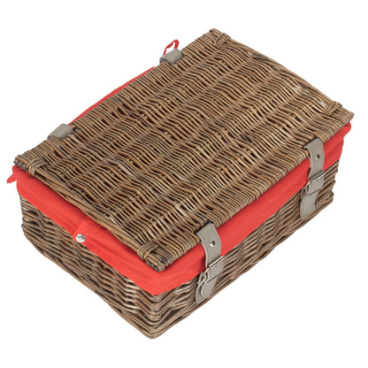 14 Inch Antique Wash Wicker Hamper Basket with Red Lining