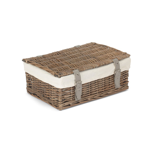 14 Inch Antique Wash Wicker Hamper Basket with White Lining