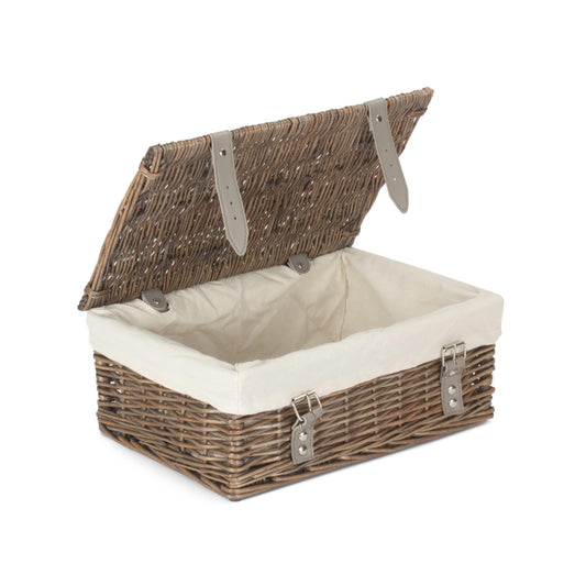14 Inch Antique Wash Wicker Hamper Basket with White Lining