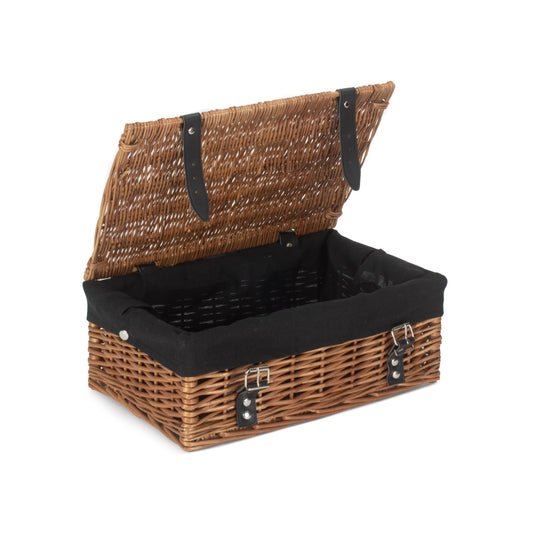 14 Inch Double Steamed Wicker Hamper Basket with Black Lining