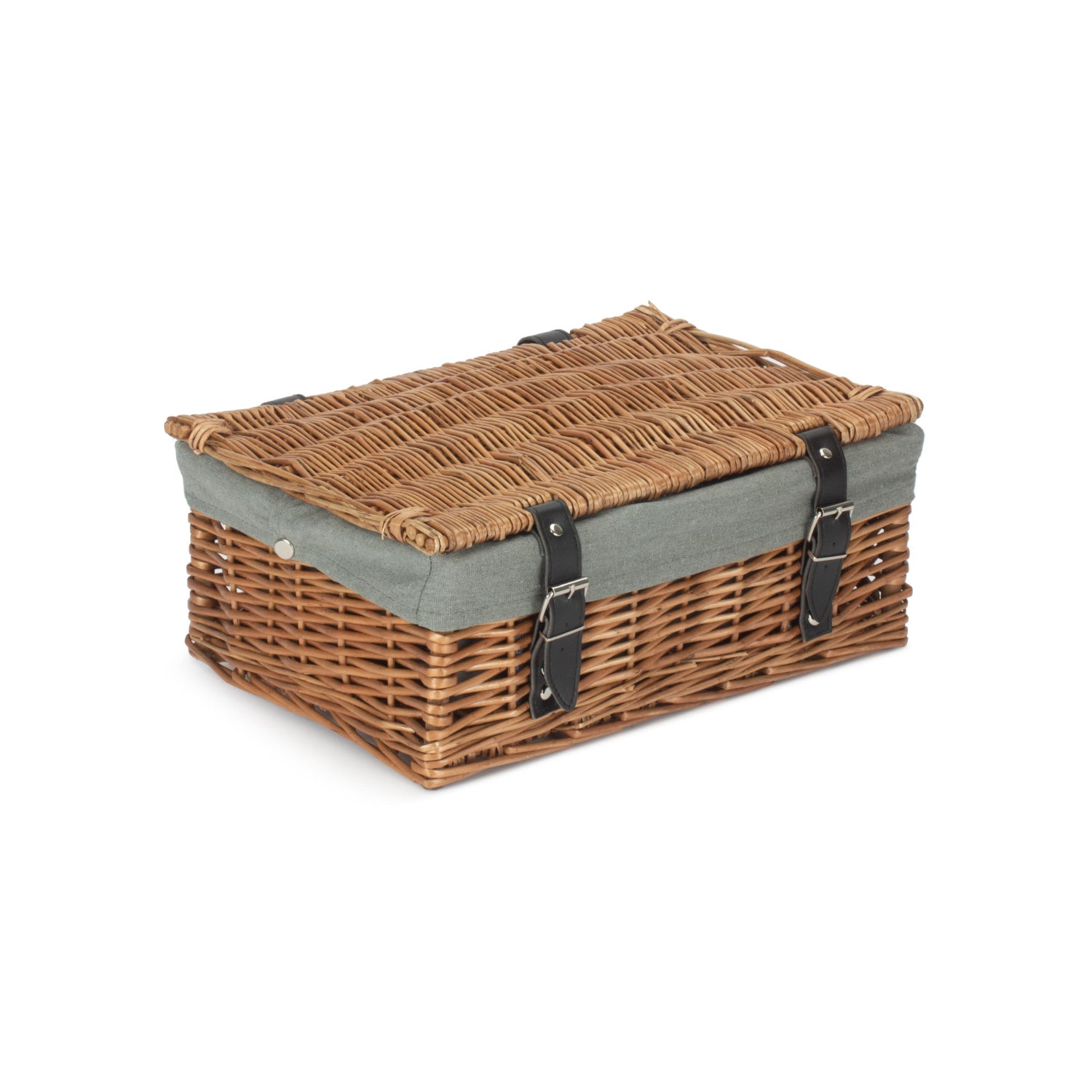 14 Inch Double Steamed Wicker Hamper Basket with Grey Sage Lining