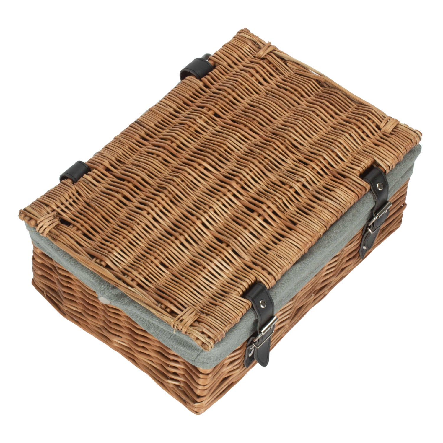 14 Inch Double Steamed Wicker Hamper Basket with Grey Sage Lining