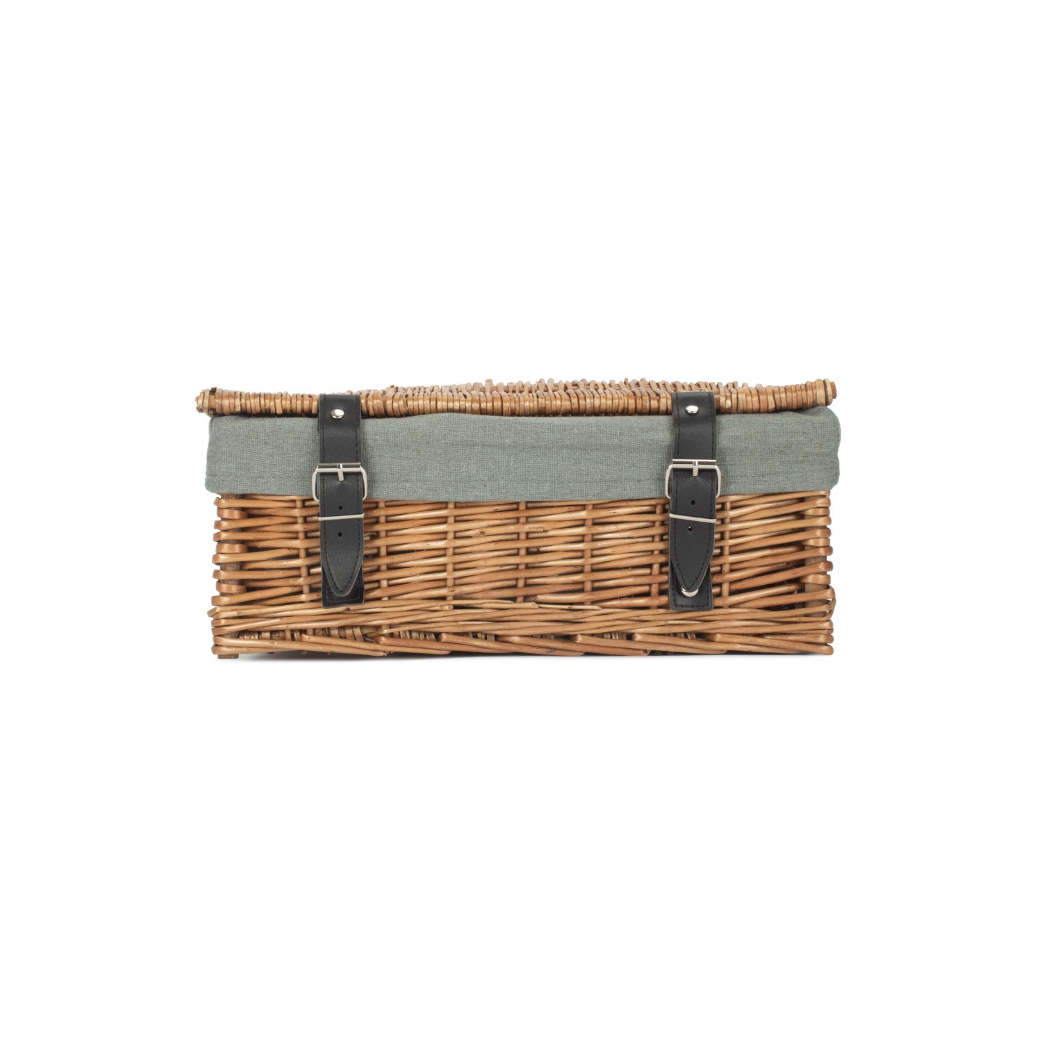 14 Inch Double Steamed Wicker Hamper Basket with Grey Sage Lining