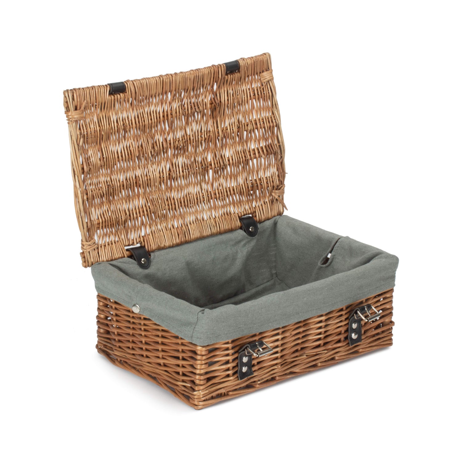 14 Inch Double Steamed Wicker Hamper Basket with Grey Sage Lining