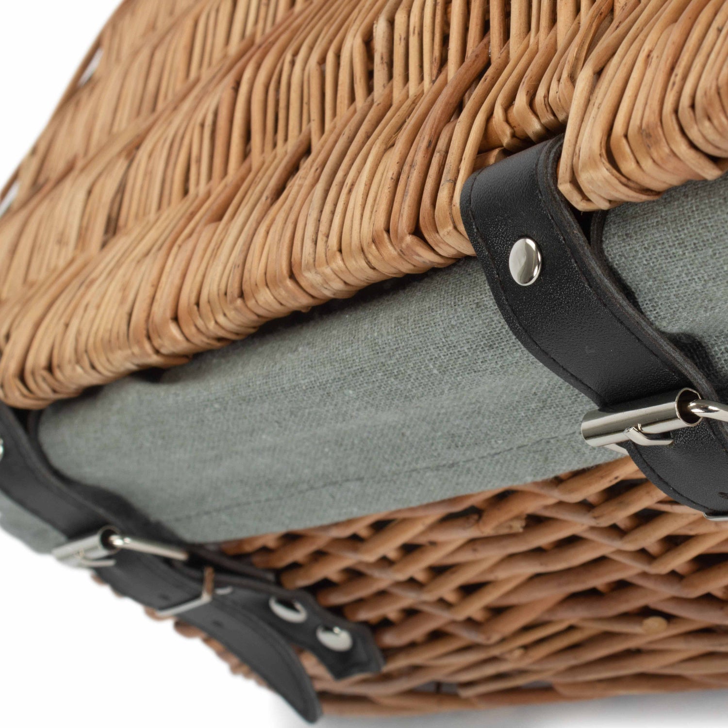 14 Inch Double Steamed Wicker Hamper Basket with Grey Sage Lining