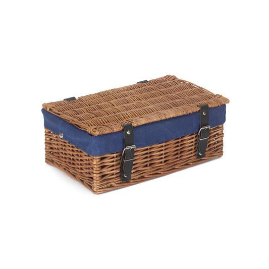 14 Inch Double Steamed Wicker Hamper Basket with Navy Blue Lining
