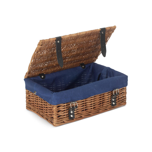 14 Inch Double Steamed Wicker Hamper Basket with Navy Blue Lining