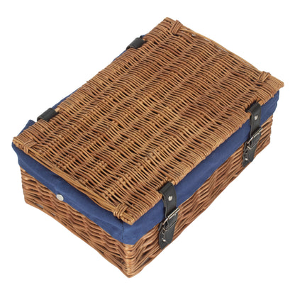 14 Inch Double Steamed Wicker Hamper Basket with Navy Blue Lining