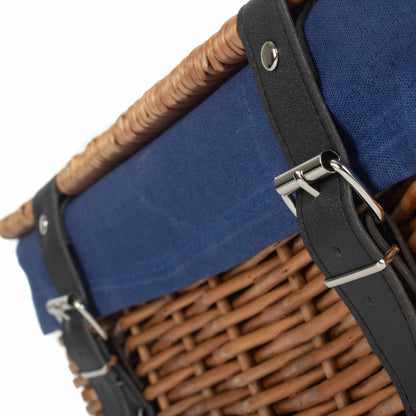14 Inch Double Steamed Wicker Hamper Basket with Navy Blue Lining