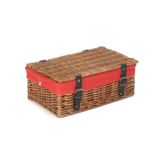 14 Inch Empty Double Steamed Wicker Hamper Basket with Red Lining