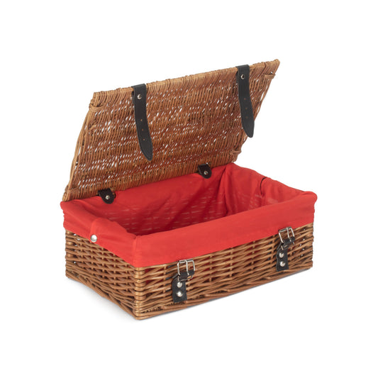 14 Inch Empty Double Steamed Wicker Hamper Basket with Red Lining