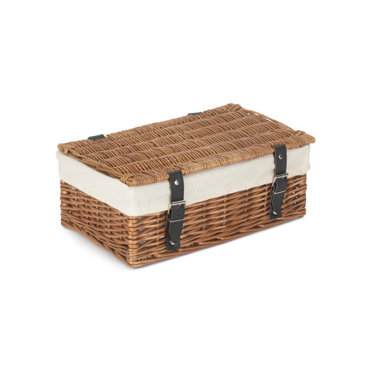 14 Inch Double Steamed Wicker Hamper Basket with White Lining