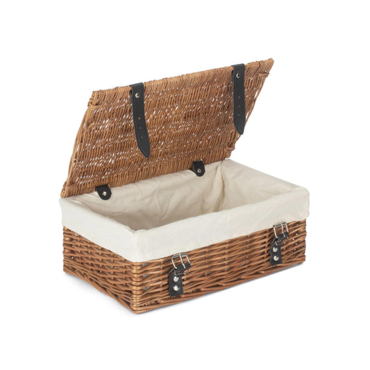 14 Inch Double Steamed Wicker Hamper Basket with White Lining