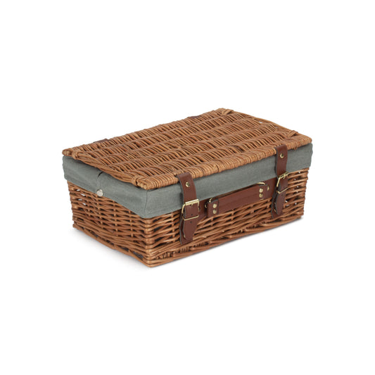 14 Inch Light Steamed Willow Hamper with Grey Sage Lining