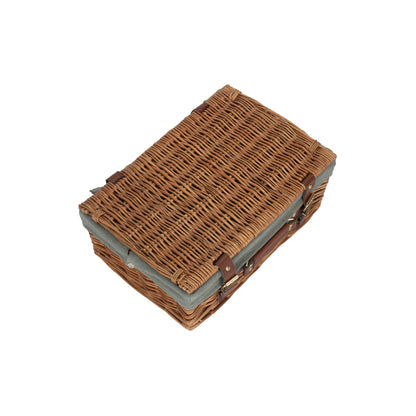 14 Inch Light Steamed Willow Hamper with Grey Sage Lining