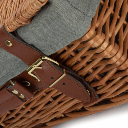 14 Inch Light Steamed Willow Hamper with Grey Sage Lining