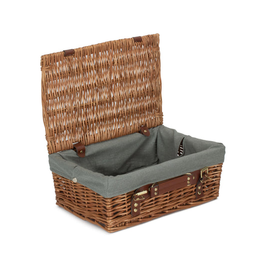 14 Inch Light Steamed Willow Hamper with Grey Sage Lining