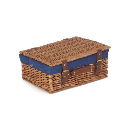 14 Inch Light Steamed Willow Hamper with Navy Blue Lining