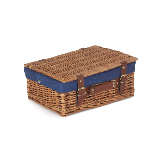 14 Inch Light Steamed Willow Hamper with Navy Blue Lining