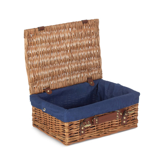 14 Inch Light Steamed Willow Hamper with Navy Blue Lining