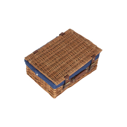14 Inch Light Steamed Willow Hamper with Navy Blue Lining