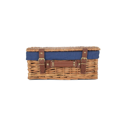 14 Inch Light Steamed Willow Hamper with Navy Blue Lining
