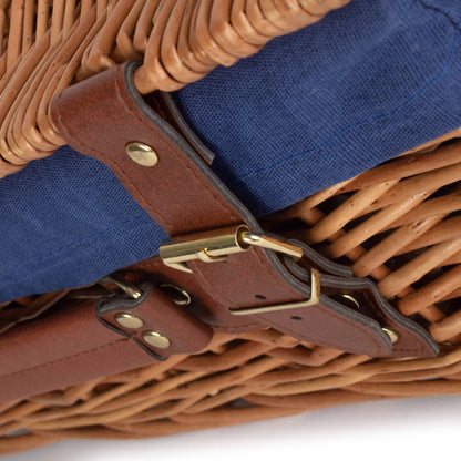 14 Inch Light Steamed Willow Hamper with Navy Blue Lining