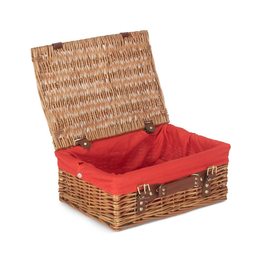 14 Inch Light Steamed Willow Hamper with Red Lining