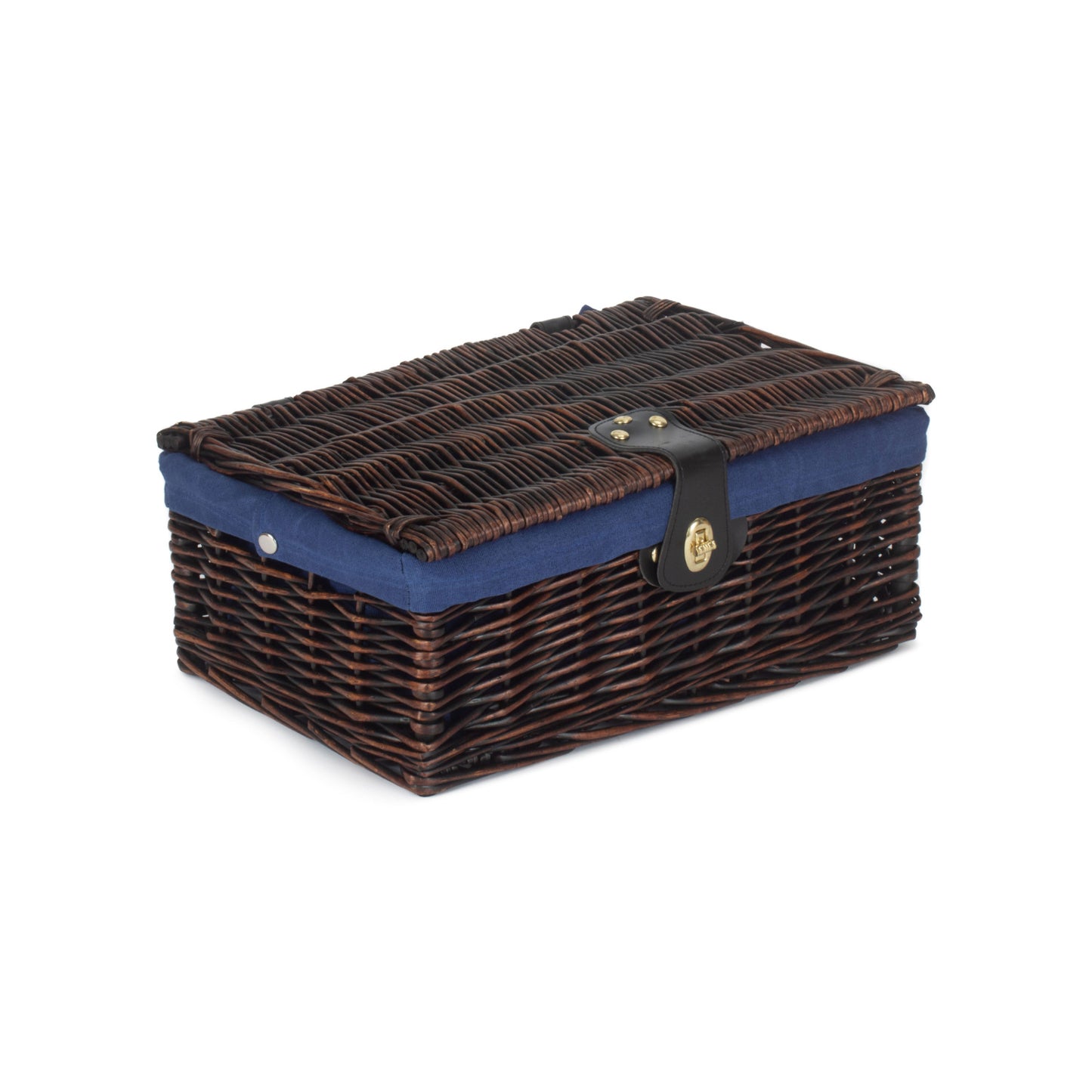 14 Inch Chocolate Brown Hamper With Navy Blue Lining