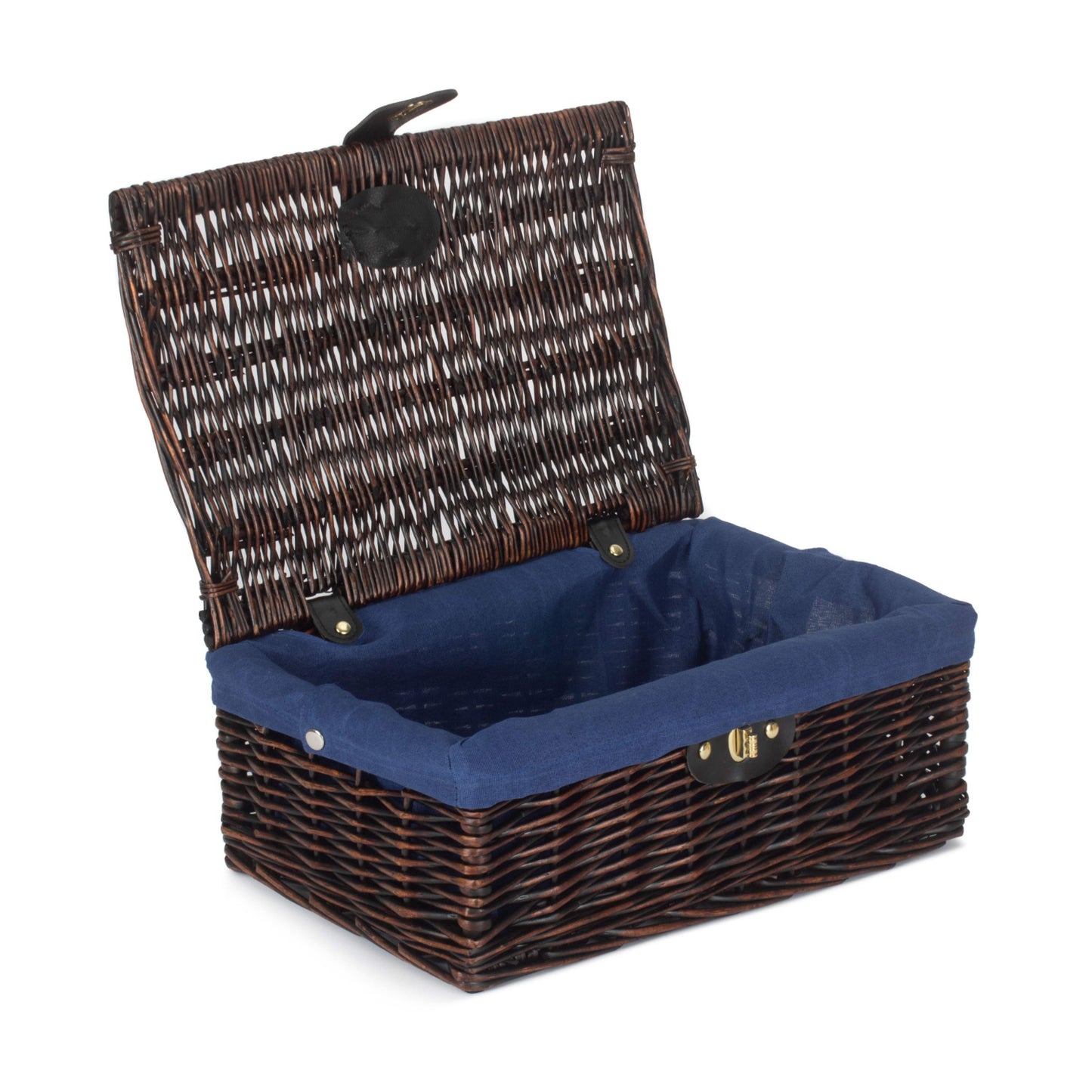 14 Inch Chocolate Brown Hamper With Navy Blue Lining