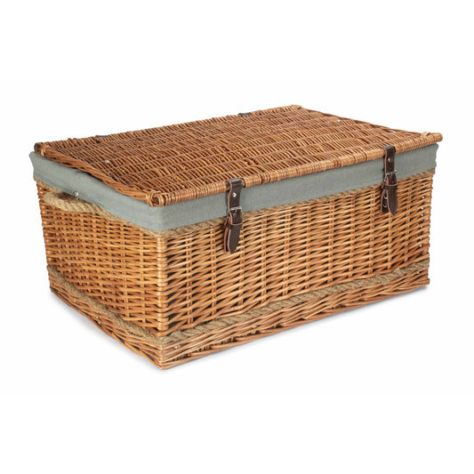 28 Inch Double Steamed Willow Rope Handled Hamper Trunk with Grey Sage Lining