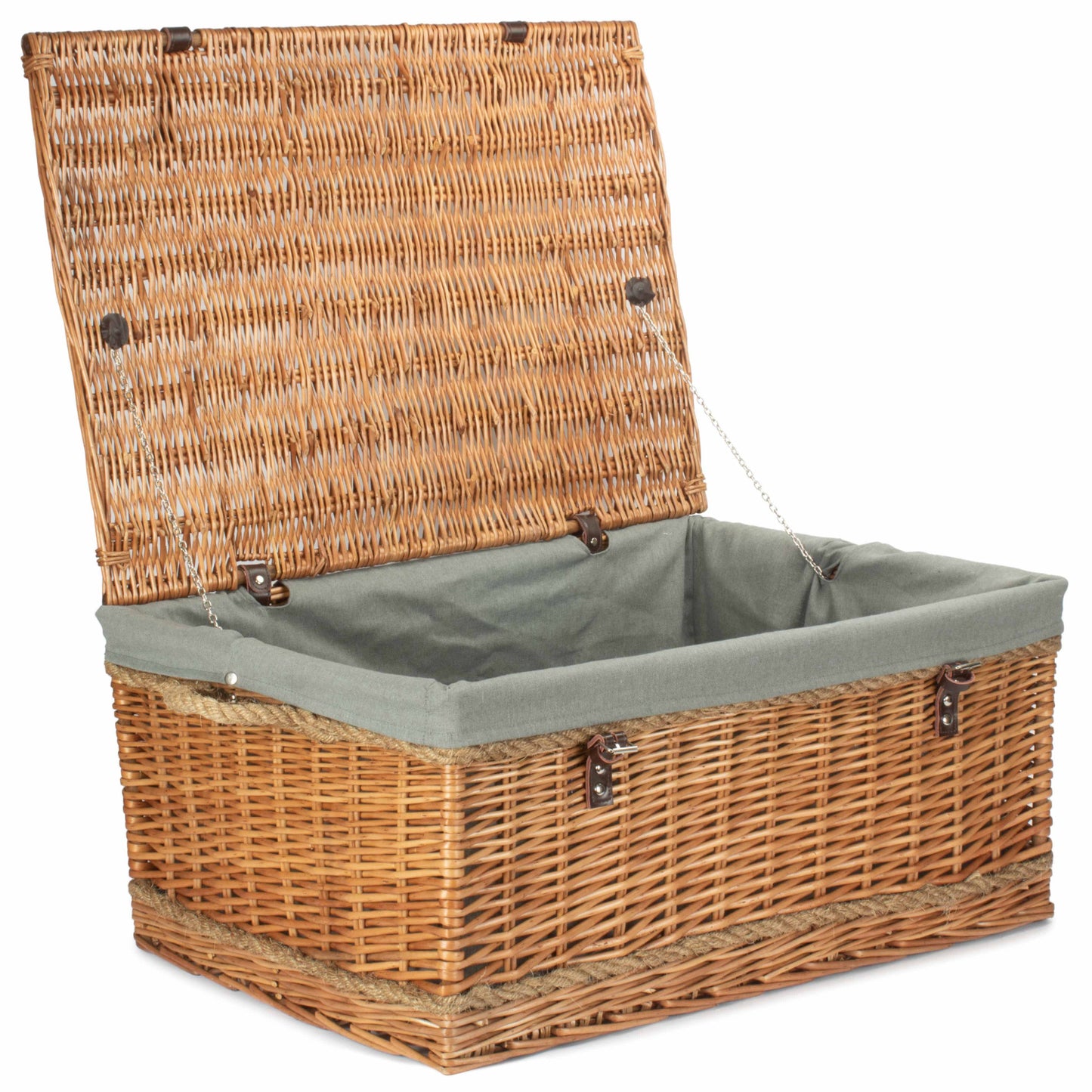 28 Inch Double Steamed Willow Rope Handled Hamper Trunk with Grey Sage ...