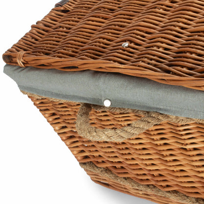 28 Inch Double Steamed Willow Rope Handled Hamper Trunk with Grey Sage Lining