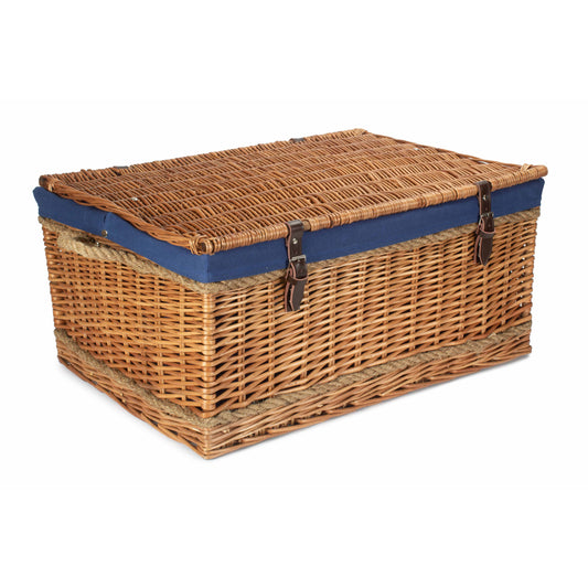 28 Inch Double Steamed Willow Rope Handled Hamper Trunk with Navy Blue Lining