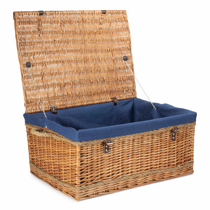 28 Inch Double Steamed Willow Rope Handled Hamper Trunk with Navy Blue Lining