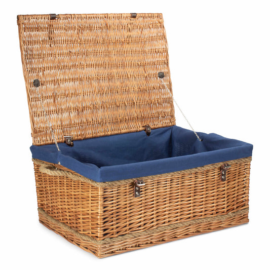 28 Inch Double Steamed Willow Rope Handled Hamper Trunk with Navy Blue Lining