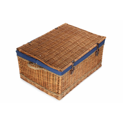 28 Inch Double Steamed Willow Rope Handled Hamper Trunk with Navy Blue Lining