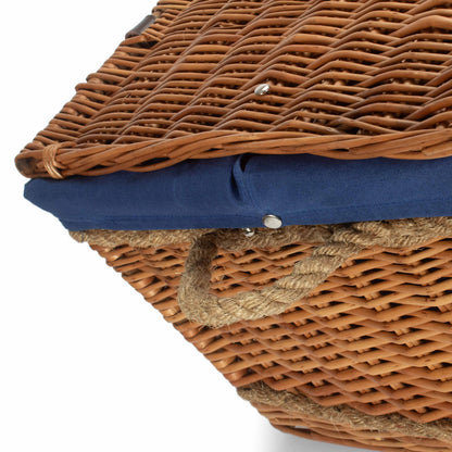 28 Inch Double Steamed Willow Rope Handled Hamper Trunk with Navy Blue Lining