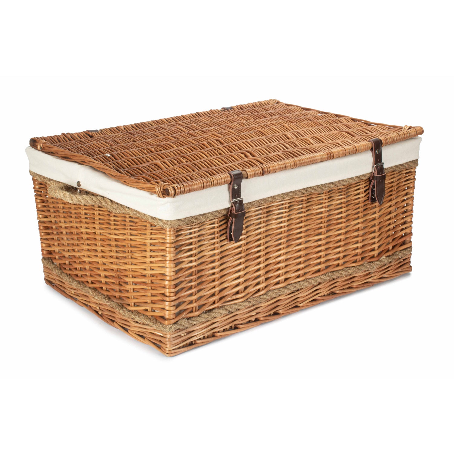 28 Inch Double Steamed Willow Rope Handled Hamper Trunk with White Lin ...