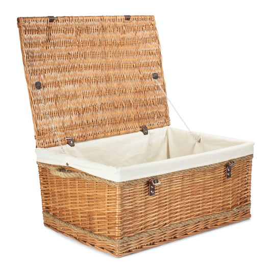 28 Inch Double Steamed Willow Rope Handled Hamper Trunk with White Lining