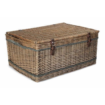 28 Inch Antique Wash Willow Rope Handled Hamper Trunk